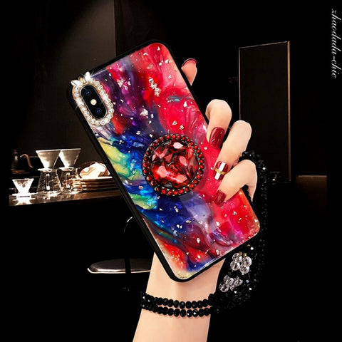 Image of 2019 New Diamond Furry String Popsocket Bracket Phone Case for iPhone