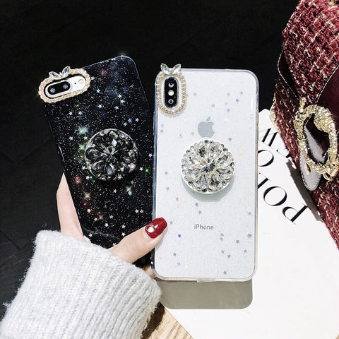 Image of Luxury Bling Diamond Airbag Bracket Epoxy Stars and Moon Soft Case Cover For iPhone