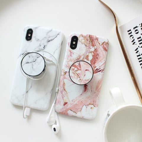 Image of Sleek Marble PopSocket Holder Case For iPhone