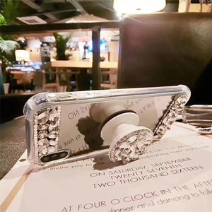 Luxury Mirrored Four-corner Rhinestone Airbag Bracket Mobile iPhone Case