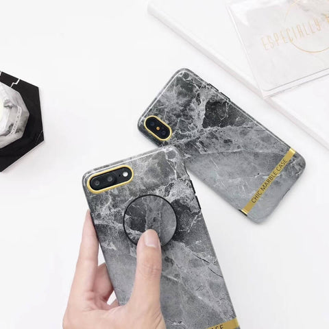 Image of 2019 New Retro Marble Pattern iPhone Case With Fur Ball Phone Holder