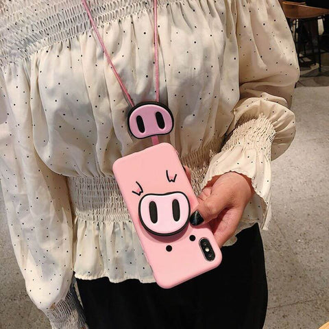 Image of 2019 NEW Pig Face Shatter-resistant Shell with Pig Nose Popsockets For iPhone