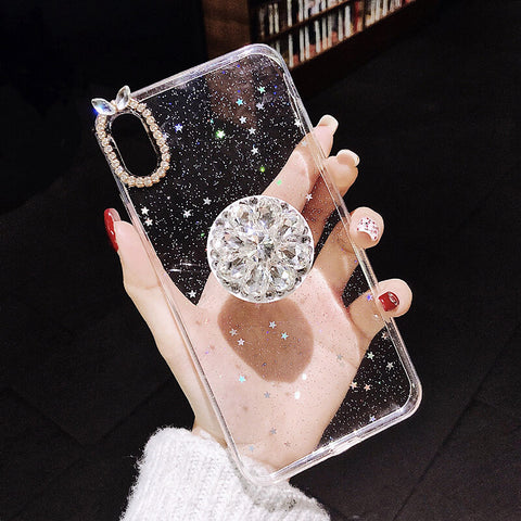 Image of Luxury Bling Diamond Airbag Bracket Epoxy Stars and Moon Soft Case Cover For iPhone