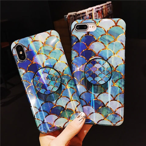 Image of 2019 New Laser Glittering Scale Pattern Royal Blue Silicone Gel Soft Case For iPhone