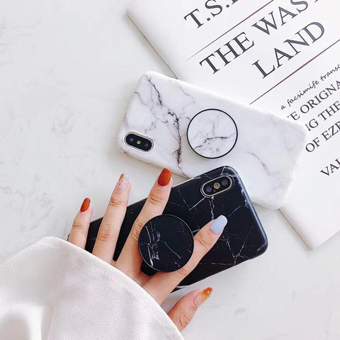 Image of Sleek Marble PopSocket Holder Case For iPhone