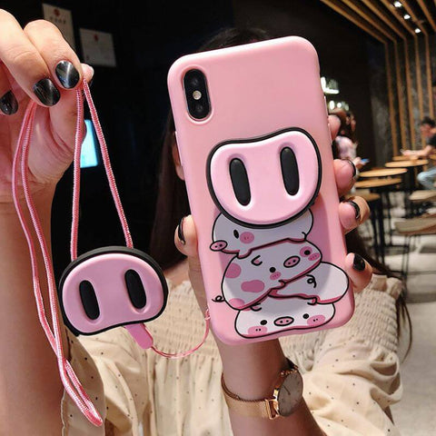 Image of 2019 NEW Pig Face Shatter-resistant Shell with Pig Nose Popsockets For iPhone