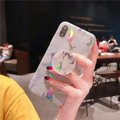 Image of 2019 New Laser Marble Texture iPhone Case With Phone Holder