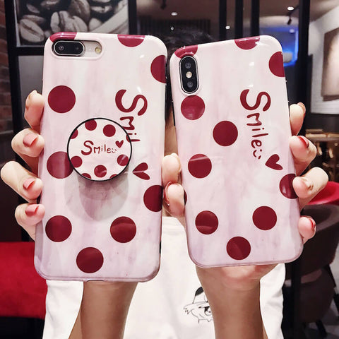 Image of 2019 New Vintage Polka Dot iPhone Case With Phone Holder