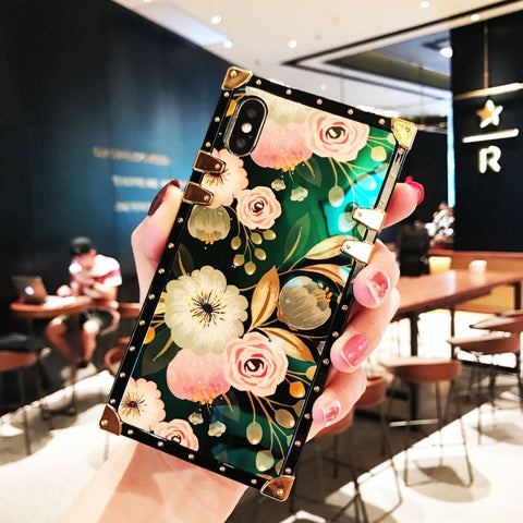 Image of 2019 New Floral Blue Square Rivet iPhone Case