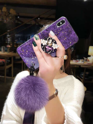 Image of 2019 New Bee-shaped iPhone & Samsung & HUAWEI Case with PopSockets and Hairball and 2 Lanyards