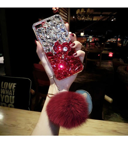 Image of Diamond Gradient Color Plush Ball Phone Case