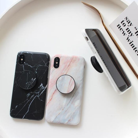 Image of Sleek Marble PopSocket Holder Case For iPhone