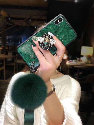 Image of 2019 New Bee-shaped iPhone & Samsung & HUAWEI Case with PopSockets and Hairball and 2 Lanyards