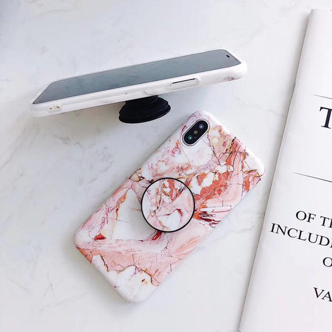 Image of Sleek Marble PopSocket Holder Case For iPhone