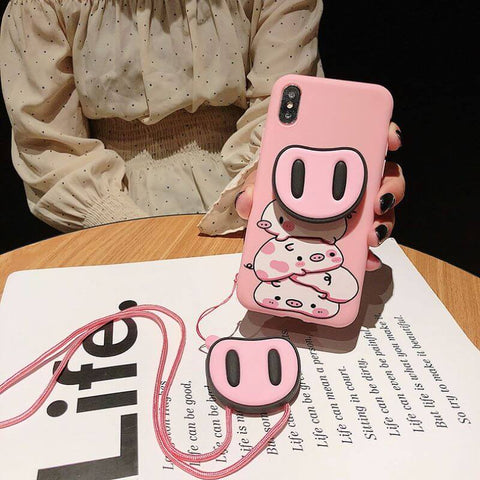 Image of 2019 NEW Pig Face Shatter-resistant Shell with Pig Nose Popsockets For iPhone