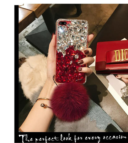 Image of Diamond Gradient Color Plush Ball Phone Case