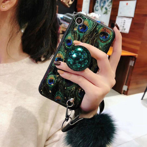 Image of Bohemian Airbag Bracket Foxfur Ball iPhone Case