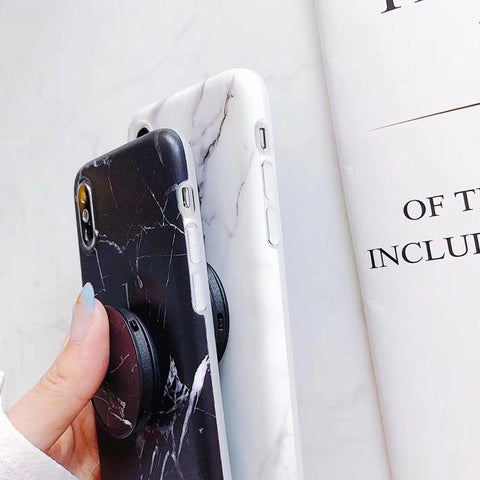 Image of Sleek Marble PopSocket Holder Case For iPhone