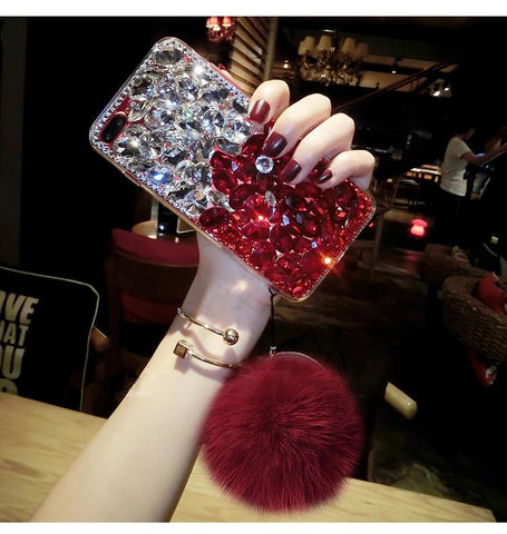 Image of Diamond Gradient Color Plush Ball Phone Case