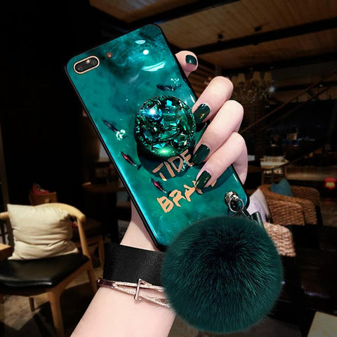 Image of Hair Ball Airbag Bracket Diamond Marble Lines Phone Case