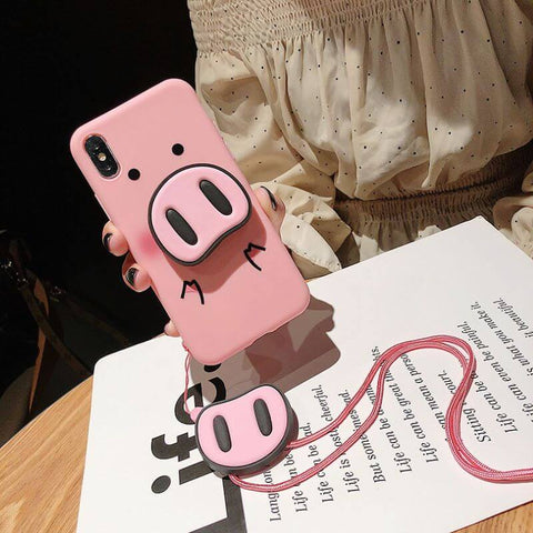 Image of 2019 NEW Pig Face Shatter-resistant Shell with Pig Nose Popsockets For iPhone