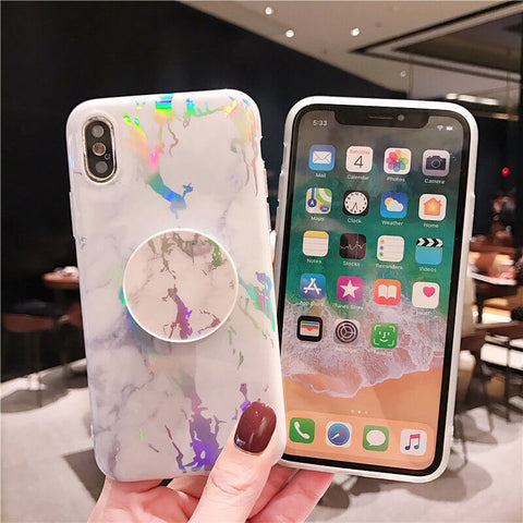 Image of 2019 New Laser Marble Texture iPhone Case With Phone Holder