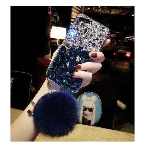 Image of Diamond Gradient Color Plush Ball Phone Case