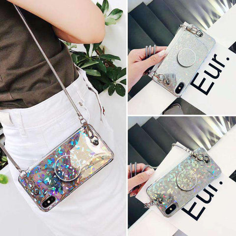 Image of 2019 New Laser Beam Glitter Crossbody Chain iPhone Case With Phone Holder