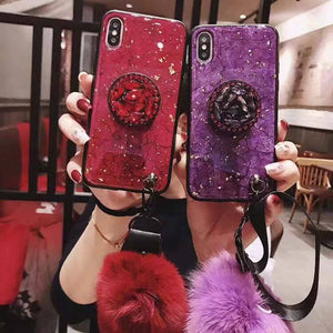 Hair Ball Airbag Bracket Diamond iPhone Case