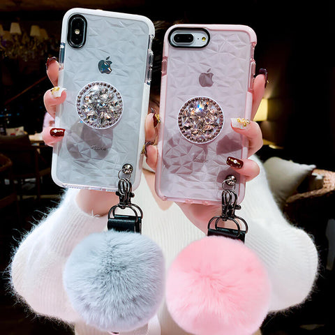 Image of 2019 New Diamond-shaped iPhone Case with PopSockets and Hairball