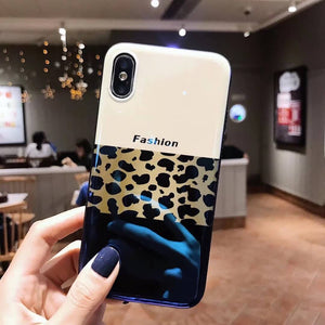 Leopard Blu-ray Airbag Fashion Case For iPhone (With Bracket )