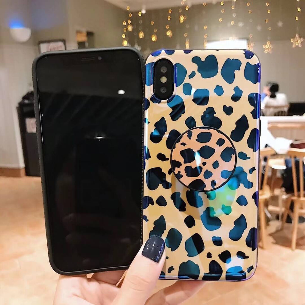 Leopard Blu-ray Airbag Fashion Case For iPhone (With Bracket )