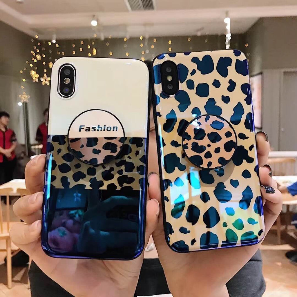 Leopard Blu-ray Airbag Fashion Case For iPhone (With Bracket )