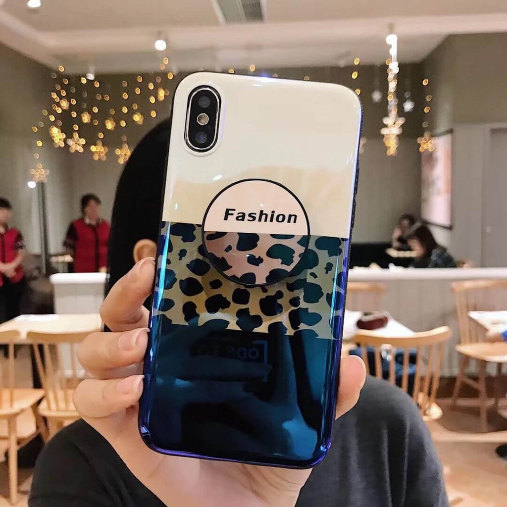 Leopard Blu-ray Airbag Fashion Case For iPhone (With Bracket )