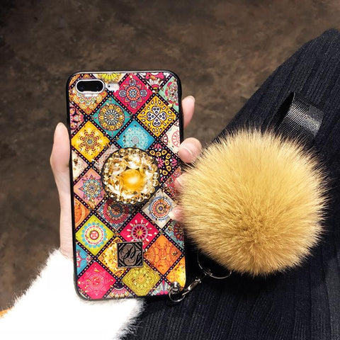 Image of Bohemian Airbag Bracket Foxfur Ball iPhone Case