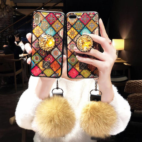 Image of Bohemian Airbag Bracket Foxfur Ball iPhone Case