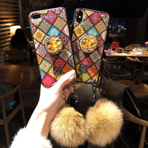 Image of Bohemian Airbag Bracket Foxfur Ball iPhone Case