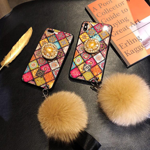 Image of Bohemian Airbag Bracket Foxfur Ball iPhone Case