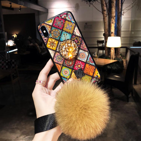 Image of Bohemian Airbag Bracket Foxfur Ball iPhone Case