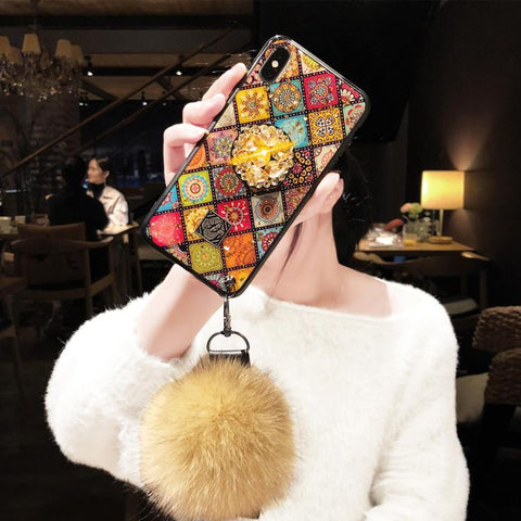 Image of Bohemian Airbag Bracket Foxfur Ball iPhone Case