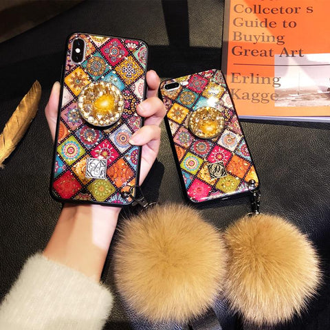 Image of Bohemian Airbag Bracket Foxfur Ball iPhone Case