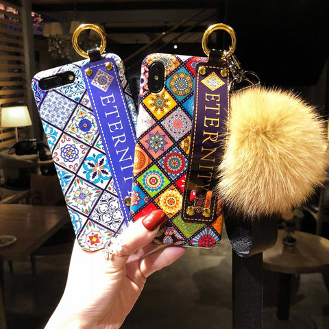 Image of Luxury Wristband Bohemia Foxfur Ball Phone Case For iPhone