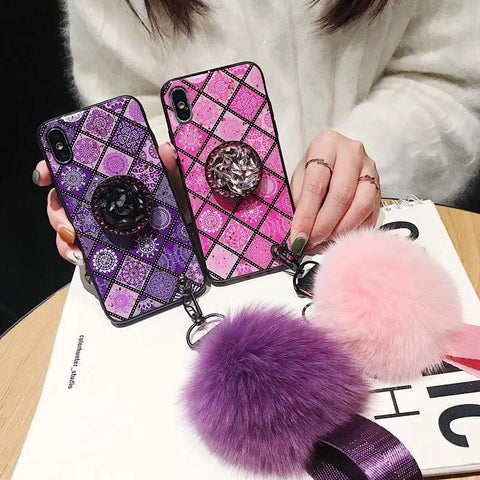 Image of Bohemian Airbag Bracket Foxfur Ball iPhone Case