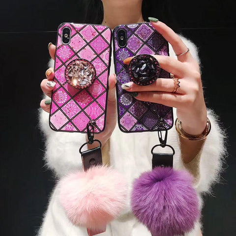 Image of Bohemian Airbag Bracket Foxfur Ball iPhone Case