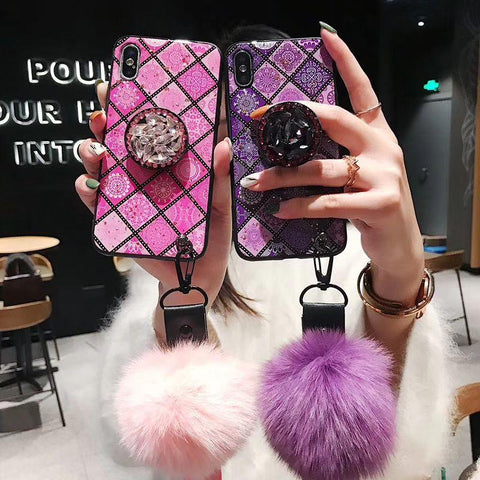 Image of Bohemian Airbag Bracket Foxfur Ball iPhone Case