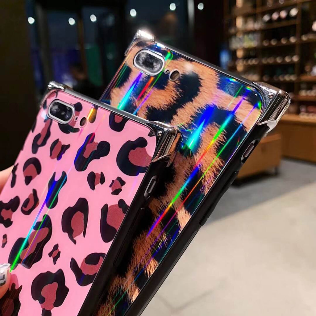 Retro Leopard Four Corner Aurora Phone Case For iPhone