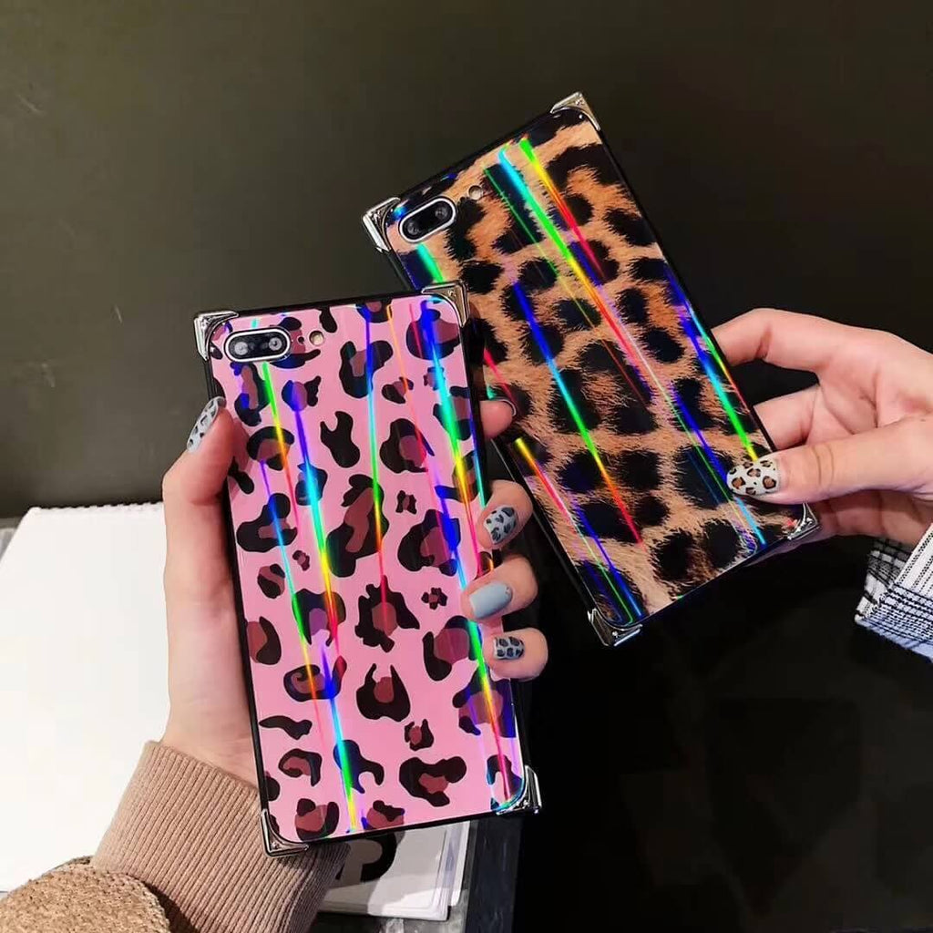 Retro Leopard Four Corner Aurora Phone Case For iPhone