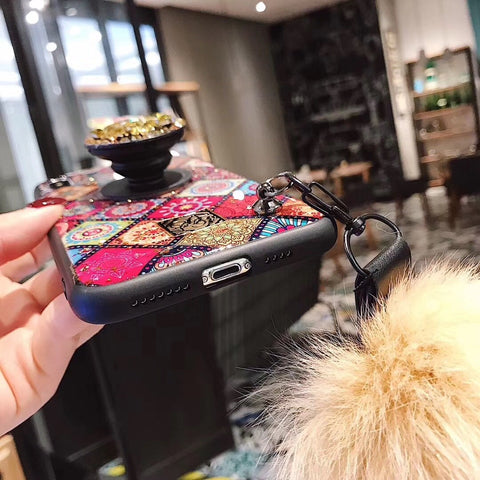 Image of Rhinestone Pattern Retro Phone Case for iPhone(with AirBag Bracket)