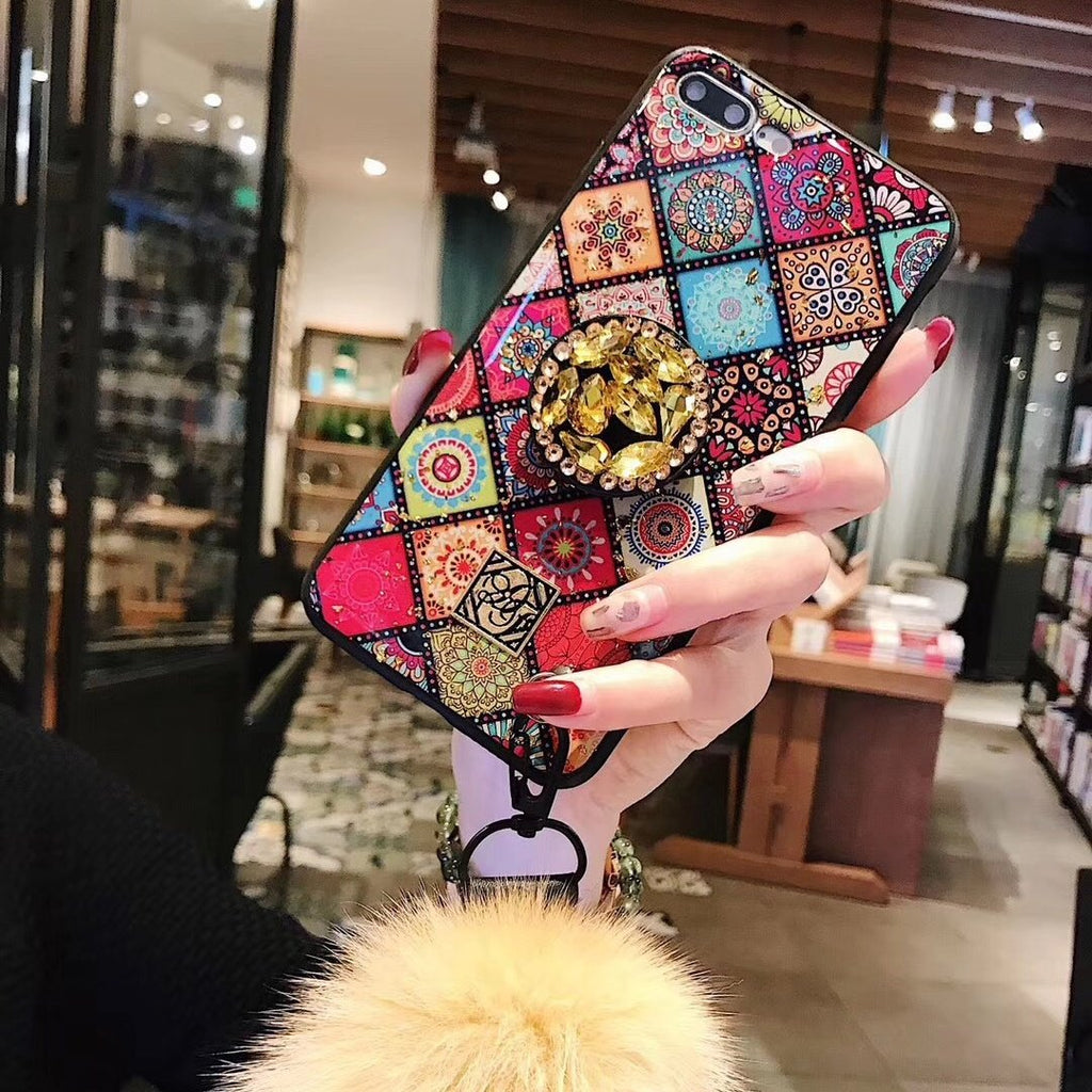 Rhinestone Pattern Retro Phone Case for iPhone(with AirBag Bracket)