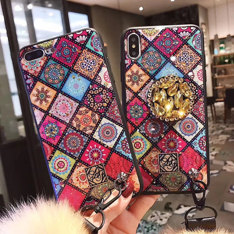 Image of Rhinestone Pattern Retro Phone Case for iPhone(with AirBag Bracket)